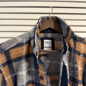 Zara Man Plaid Gray and Orange Jacket Size M